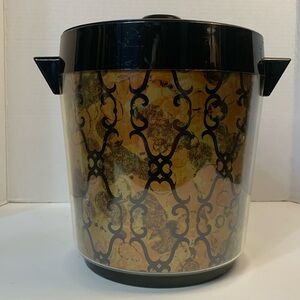 VINTAGE MCM 70’s ICE BUCKET BLACK/GOLD SWIRL DESIGN THERMO-SERV WESTBEND 2 PCS